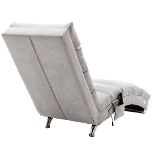 English Elm Linen Ergonomic Massage Chaise Lounge with Remote Control, 140° Recline, Heavy-Duty Frame, 5 Modes LIGHT GREY W39539625