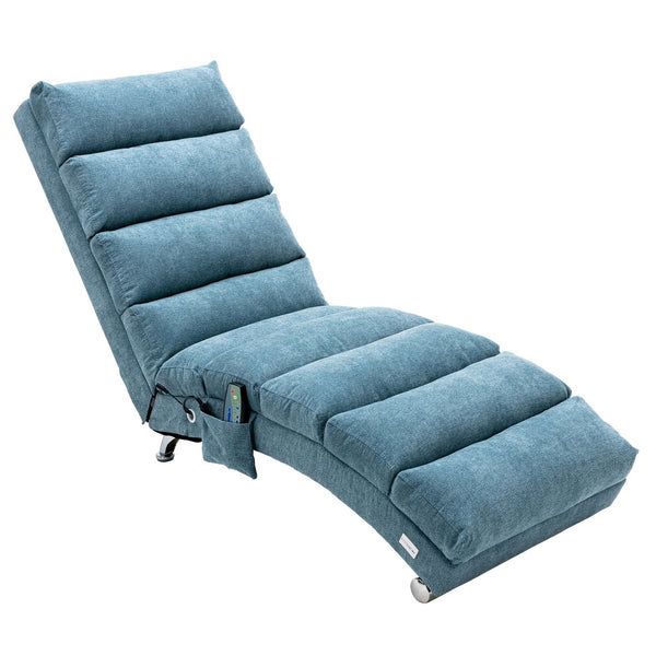 English Elm Linen Ergonomic Massage Chaise Lounge with Remote Control, 140° Recline, Foam Cushion Comfort and Sturdy Frame Blue W39539624