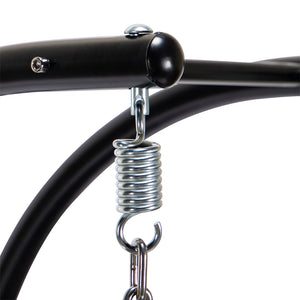 English Elm Charcoal Double-Seat Wicker Swing with Iron Stand, All-Weather PE Rattan, Dust Blue Cushions & Cover MWTF-9716KD3