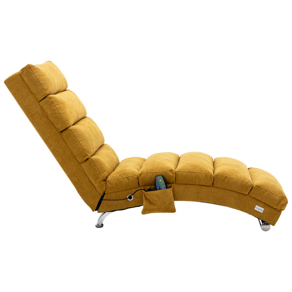 English Elm Linen Ergonomic Massage Chaise Lounge with Remote Control, 140° Recline, Heavy-Duty Frame, 5 Modes Mustard W39539621