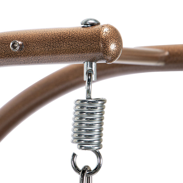 English Elm Brown Wicker Hanging Double-Seat Swing Chair with Iron Stand, UV‑Resistant Rattan, Beige Cushions 9716KD3-BB