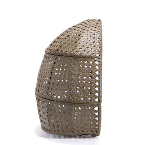 English Elm Brown Wicker Hanging Double-Seat Swing Chair with Iron Stand, UV‑Resistant Rattan, Beige Cushions 9716KD3-BB