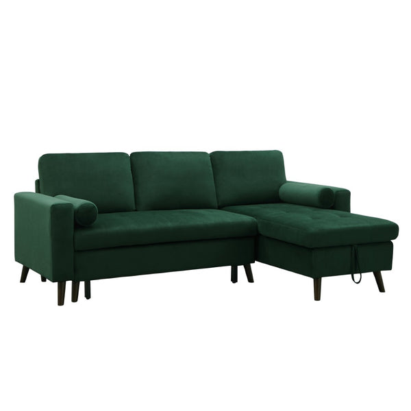 English Elm 88 Inch Velvet Sleeper Sectional Sofa with Reversible Chaise and Hidden Storage W668S00022