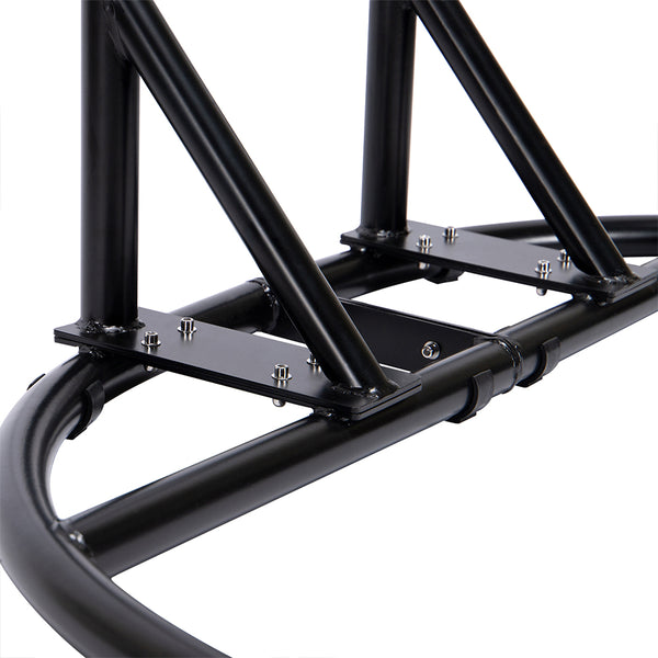 English Elm Charcoal Double-Seat Wicker Swing with Iron Stand, All-Weather PE Rattan, Dust Blue Cushions & Cover MWTF-9716KD3