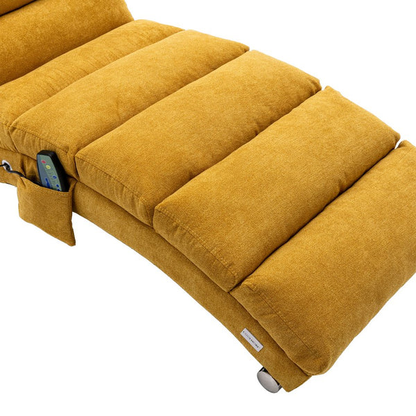 English Elm Linen Ergonomic Massage Chaise Lounge with Remote Control, 140° Recline, Foam Cushion Comfort and Sturdy Frame Mustard W39539621
