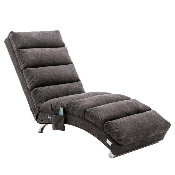 English Elm Linen Ergonomic Massage Chaise Lounge with Remote Control, 140° Recline, Foam Cushion Comfort and Sturdy Frame Dark Gray W39539626