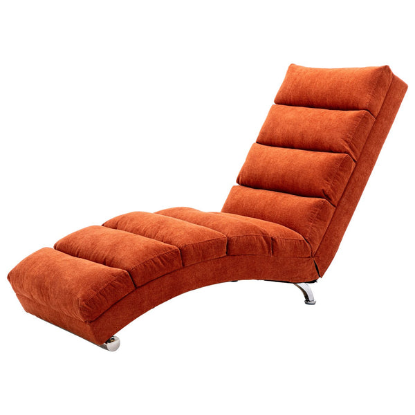 English Elm Linen Ergonomic Massage Chaise Lounge with Remote Control, 140° Recline, Heavy-Duty Frame, 5 Modes Orange W39539622