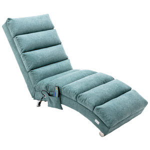 English Elm Linen Ergonomic Massage Chaise Lounge with Remote Control, 140° Recline, Foam Cushion Comfort and Sturdy Frame Teal W39539623