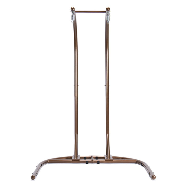 English Elm Brown Wicker Hanging Double-Seat Swing Chair with Iron Stand, UV‑Resistant Rattan, Beige Cushions 9716KD3-BB