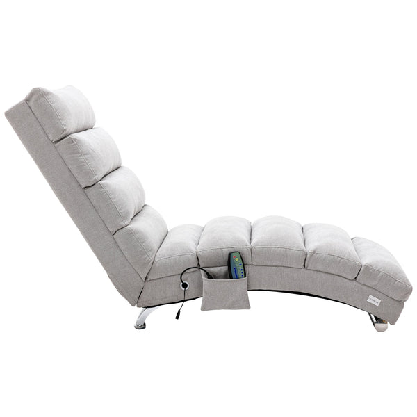 English Elm Linen Ergonomic Massage Chaise Lounge with Remote Control, 140° Recline, Heavy-Duty Frame, 5 Modes LIGHT GREY W39539625