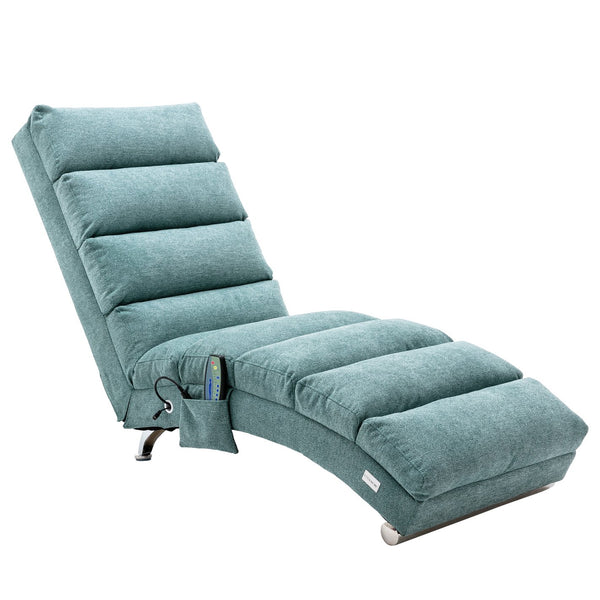 English Elm Linen Ergonomic Massage Chaise Lounge with Remote Control, 140° Recline, Foam Cushion Comfort and Sturdy Frame Teal W39539623