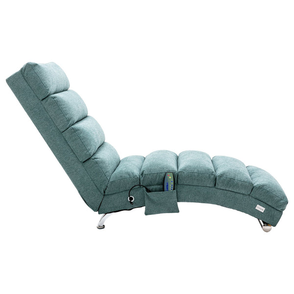 English Elm Linen Ergonomic Massage Chaise Lounge with Remote Control, 140° Recline, Heavy-Duty Frame, 5 Modes Teal W39539623