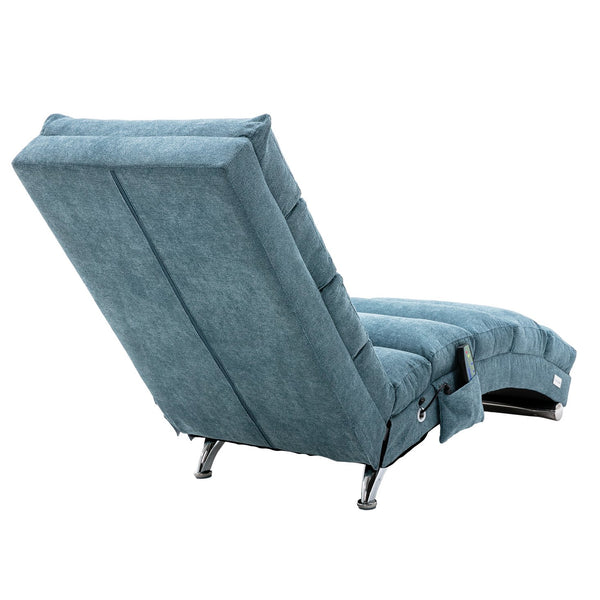 English Elm Linen Ergonomic Massage Chaise Lounge with Remote Control, 140° Recline, Heavy-Duty Frame, 5 Modes Blue W39539624