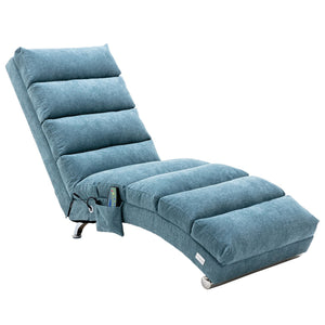 English Elm Linen Ergonomic Massage Chaise Lounge with Remote Control, 140° Recline, Heavy-Duty Frame, 5 Modes Blue W39539624