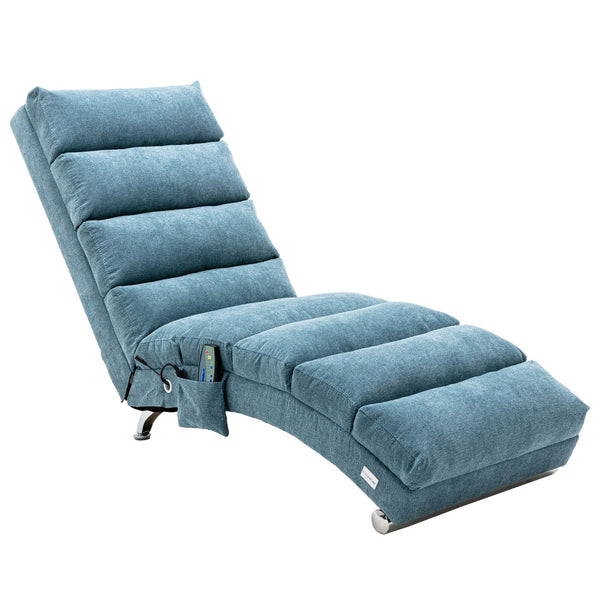 English Elm Linen Ergonomic Massage Chaise Lounge with Remote Control, 140° Recline, Foam Cushion Comfort and Sturdy Frame Blue W39539624