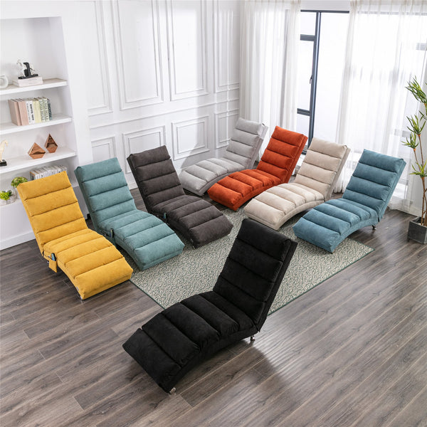 English Elm Linen Ergonomic Massage Chaise Lounge with Remote Control, 140° Recline, Heavy-Duty Frame, 5 Modes Mustard W39539621