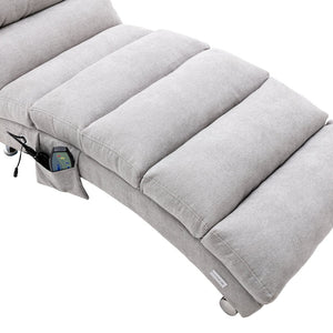 English Elm Linen Ergonomic Massage Chaise Lounge with Remote Control, 140° Recline, Foam Cushion Comfort and Sturdy Frame LIGHT GREY W39539625