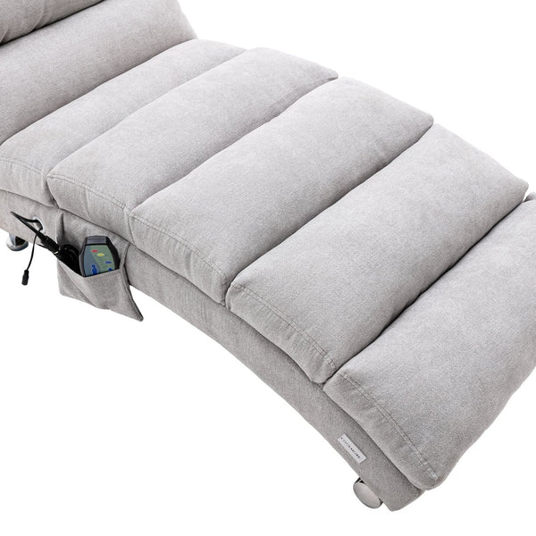 English Elm Linen Ergonomic Massage Chaise Lounge with Remote Control, 140° Recline, Foam Cushion Comfort and Sturdy Frame LIGHT GREY W39539625