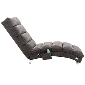 English Elm Linen Ergonomic Massage Chaise Lounge with Remote Control, 140° Recline, Heavy-Duty Frame, 5 Modes Dark Gray W39539626