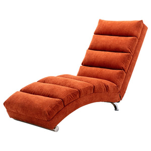 English Elm Linen Ergonomic Massage Chaise Lounge with Remote Control, 140° Recline, Heavy-Duty Frame, 5 Modes Orange W39539622