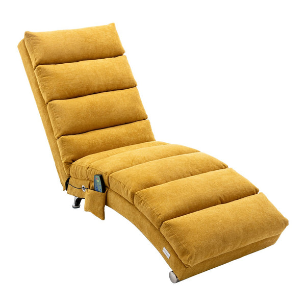 English Elm Linen Ergonomic Massage Chaise Lounge with Remote Control, 140° Recline, Heavy-Duty Frame, 5 Modes Mustard W39539621