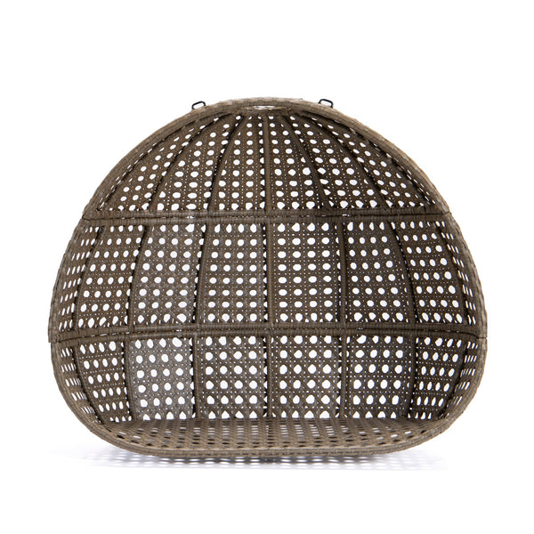 English Elm Brown Wicker Hanging Double-Seat Swing Chair with Iron Stand, UV‑Resistant Rattan, Beige Cushions 9716KD3-BB