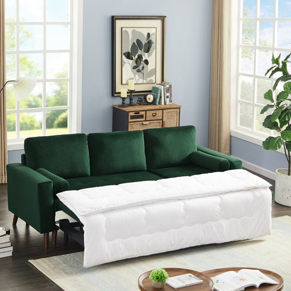 English Elm 88 Inch Velvet Sleeper Sectional Sofa with Reversible Chaise and Hidden Storage W668S00022