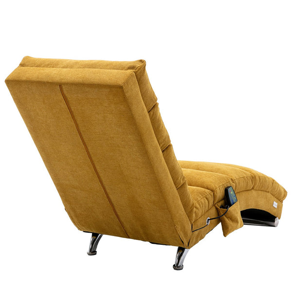 English Elm Linen Ergonomic Massage Chaise Lounge with Remote Control, 140° Recline, Foam Cushion Comfort and Sturdy Frame Mustard W39539621
