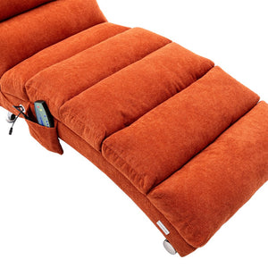 English Elm Linen Ergonomic Massage Chaise Lounge with Remote Control, 140° Recline, Heavy-Duty Frame, 5 Modes Orange W39539622