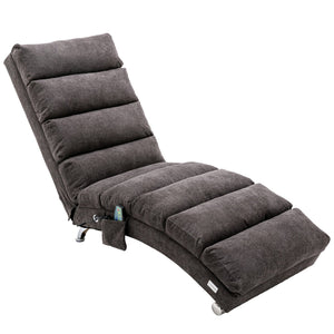English Elm Linen Ergonomic Massage Chaise Lounge with Remote Control, 140° Recline, Heavy-Duty Frame, 5 Modes Dark Gray W39539626