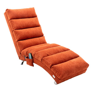 English Elm Linen Ergonomic Massage Chaise Lounge with Remote Control, 140° Recline, Heavy-Duty Frame, 5 Modes Orange W39539622