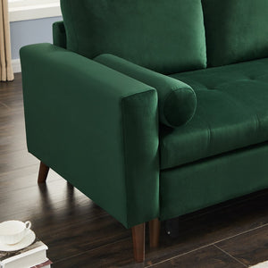 English Elm 88 Inch Velvet Sleeper Sectional Sofa with Reversible Chaise and Hidden Storage W668S00022