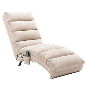 English Elm Linen Ergonomic Massage Chaise Lounge 140° Recline with Remote, 5 Modes, Heavy-Duty 300lb Capacity W39539619