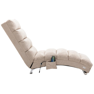 English Elm Linen Ergonomic Massage Chaise Lounge 140° Recline with Remote, 5 Modes, Heavy-Duty Frame, Beige W39539619