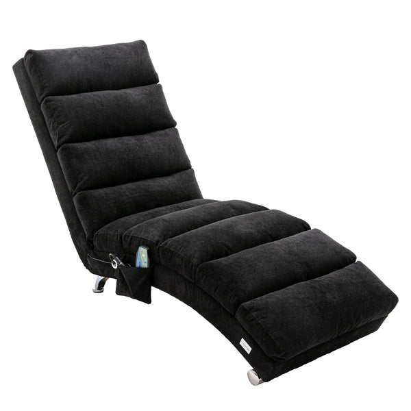 English Elm COOLMORE Ergonomic Linen Chaise Lounge Recliner with Massage, 140° Curved Long Lounger, 300lb Capacity W39539627