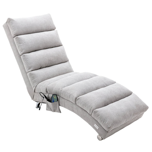 English Elm Linen Ergonomic Massage Chaise Lounge with Remote Control, 140° Recline, Heavy-Duty Frame, 5 Modes LIGHT GREY W39539625