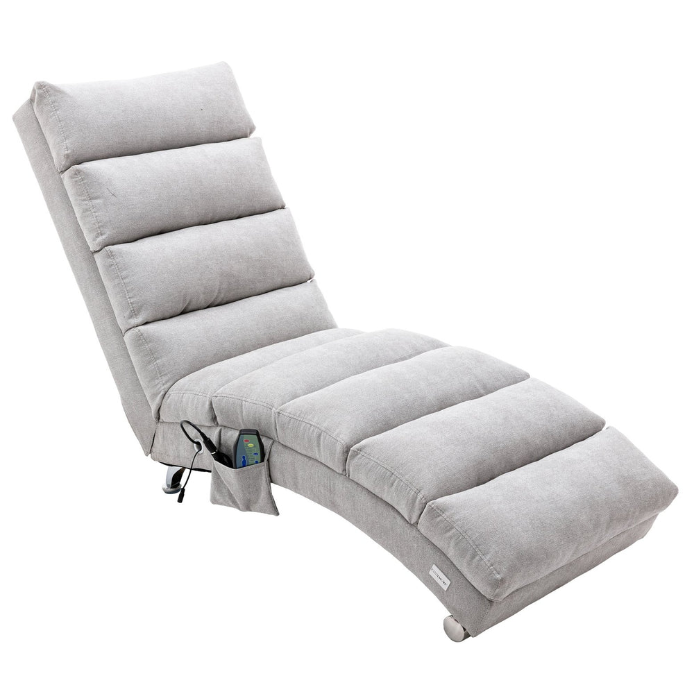 English Elm Linen Ergonomic Massage Chaise Lounge with Remote Control, 140° Recline, Foam Cushion Comfort and Sturdy Frame LIGHT GREY W39539625