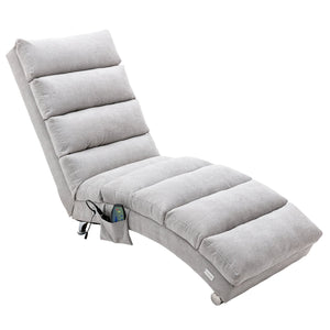 English Elm Linen Ergonomic Massage Chaise Lounge with Remote Control, 140° Recline, Foam Cushion Comfort and Sturdy Frame LIGHT GREY W39539625