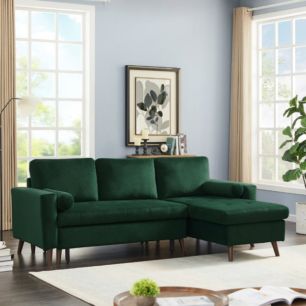 English Elm 88 Inch Velvet Sleeper Sectional Sofa with Reversible Chaise and Hidden Storage W668S00022