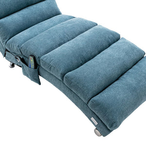 English Elm Linen Ergonomic Massage Chaise Lounge with Remote Control, 140° Recline, Foam Cushion Comfort and Sturdy Frame Blue W39539624