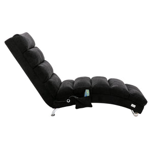 English Elm COOLMORE Ergonomic Linen Chaise Lounge Recliner with 140° Massage, Durable Frame, Side Pocket, 300lb Capacity W39539627