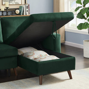 English Elm 88 Inch Velvet Sleeper Sectional Sofa with Reversible Chaise and Hidden Storage W668S00022