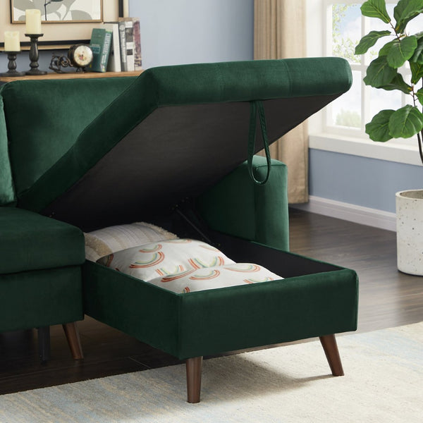 English Elm 88 Inch Velvet Sleeper Sectional Sofa with Reversible Chaise and Hidden Storage W668S00022