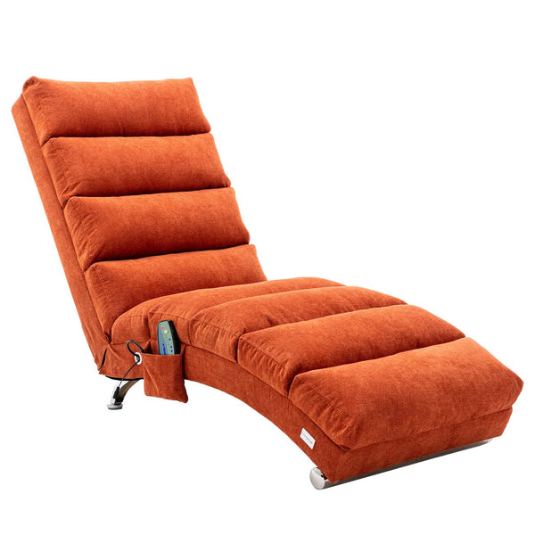 English Elm Linen Ergonomic Massage Chaise Lounge with Remote Control, 140° Recline, Heavy-Duty Frame, 5 Modes Orange W39539622