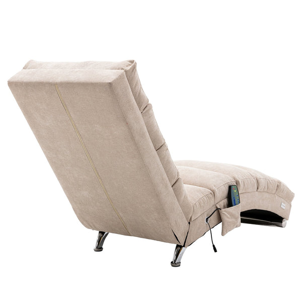 English Elm Linen Ergonomic Massage Chaise Lounge 140° Recline with Remote, 5 Modes, Heavy-Duty Frame, Beige W39539619