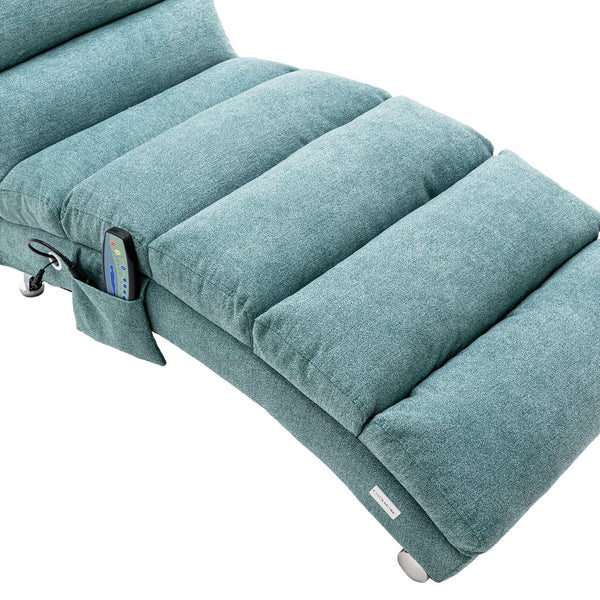 English Elm Linen Ergonomic Massage Chaise Lounge with Remote Control, 140° Recline, Foam Cushion Comfort and Sturdy Frame Teal W39539623