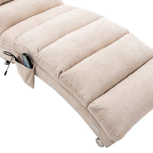 English Elm Linen Ergonomic Massage Chaise Lounge 140° Recline with Remote, 5 Modes, Heavy-Duty Frame, Beige W39539619