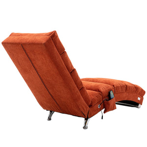 English Elm Linen Ergonomic Massage Chaise Lounge with Remote Control, 140° Recline, Heavy-Duty Frame, 5 Modes Orange W39539622