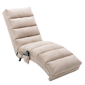 English Elm Linen Ergonomic Massage Chaise Lounge 140° Recline with Remote, 5 Modes, Heavy-Duty Frame, Beige W39539619