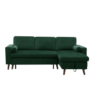 English Elm 88 Inch Velvet Sleeper Sectional Sofa with Reversible Chaise and Hidden Storage W668S00022